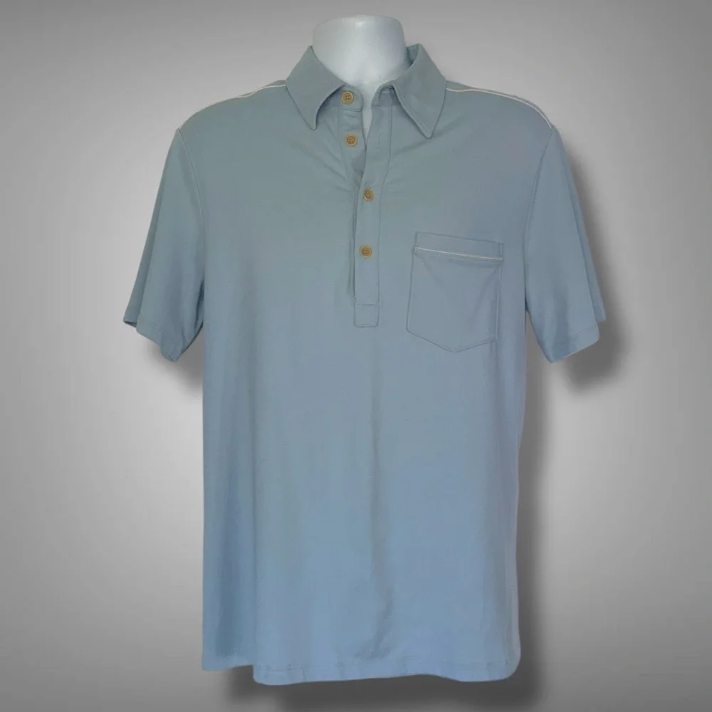 Theory Men’s Blue Popover Polo Shirt M | 4-Button Placket, Chest Pocket - Picture 4 of 14